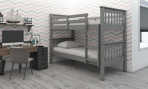 FSYM Modernes, Robustes Etagenbett für Kinder, grau lackiert, teilbar in Zwei Einzelbetten von FSYM