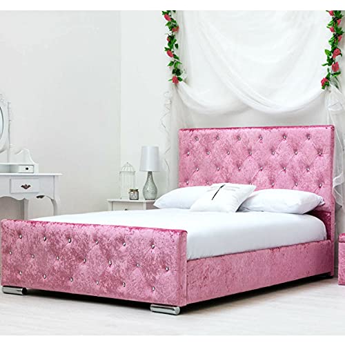 FSYM Modernes Doppelbett-Kopfteil aus rosa Pannesamtstoff für Mädchen mit Prinzessinnen-Strasssteinen von FSYM