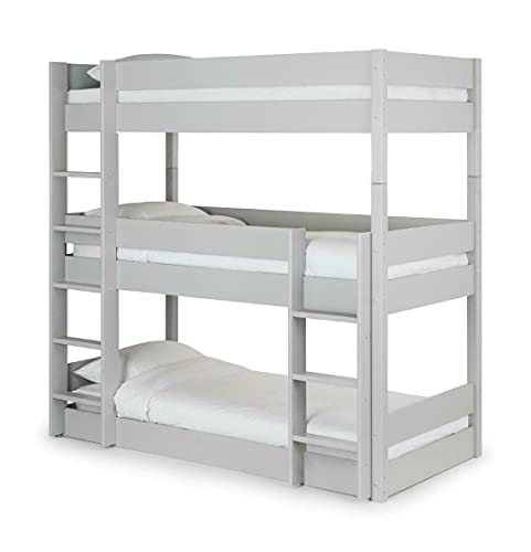 FSYM Modernes Etagenbett-Schlafzimmer, Etagenbett, graues Holz, 91 cm, Einzelbett, 3 Schlafplätze, Kinder von FSYM
