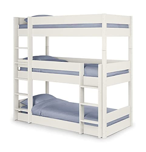 FSYM Modernes Etagenbett-Schlafzimmer, Etagenbett, weißes Holz, 91 cm, Einzelbett, 3 Schlafplätze, Kinder von FSYM
