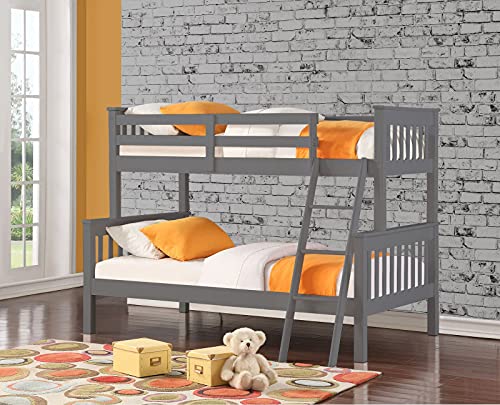 FSYM Modernes Etagenbett-Schlafzimmer aus massivem Holz mit DREI Schlafplätzen, grau-weiß, für Kinder von FSYM
