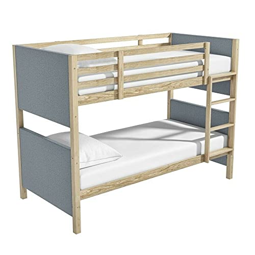 FSYM Modernes Etagenbett mit gepolstertem Etagenbett in Grau und Naturholz für Kinder von FSYM
