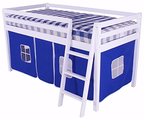 FSYM Modernes Mittelbett, Hochbett, Hochbett, Etagenzelt, blau-weißer Rahmen, 61 cm Holzkiefernholz von FSYM