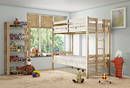 Modernes Etagenbett, 2 Fuß 6, kleines Einzel-Etagenbett aus massivem Kiefernholz mit Endleiter für Kinder von FSYM