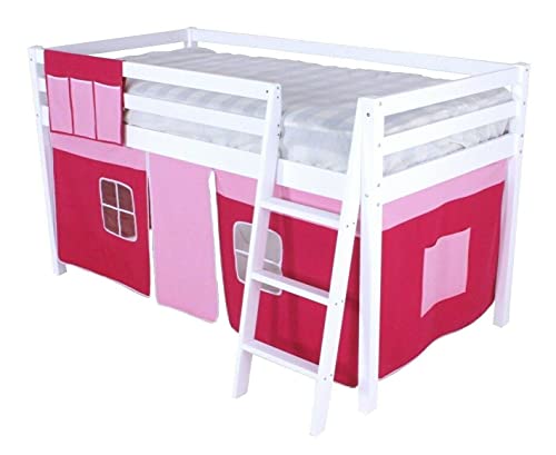 Modernes Hochbett mit mittlerem Schlafplatz, Hochbett mit mittlerem Schlafplatz, Hochbett mit Hochbett, Hochbett mit mittlerem Schlafplatz, Etagenzelt für Mädchen, Rosa-Weiß-Rahmen, 60 cm, modern von FSYM