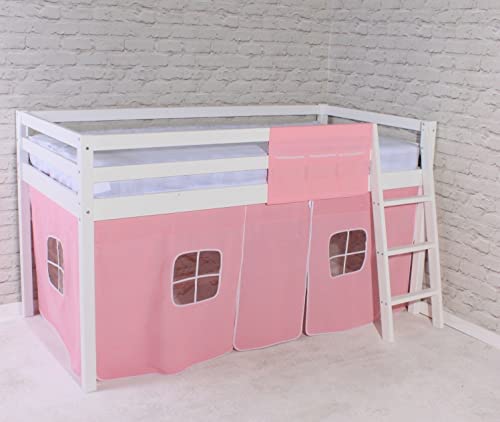 Modernes Mittelbett, Hochbett, Mittelbett, Etagenbett, Zelt für Mädchen, Rosa, Neuer weißer Rahmen, 61 cm (6 Fuß) von FSYM