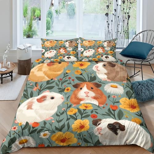 FSYQQASD 3D Gedruckter Meerschweinchen Bettwäsche Niedliche Haustiere Bettbezug Set Microfaser Kinder Erwachsene 3 Teilig,Bettbezug Und Kissenbezug Weich Haltbar Atmungsaktive Double（200x200cm） von FSYQQASD