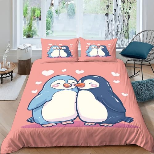 FSYQQASD 3D Gedruckter Pinguin Bettwäsche Set Kinder Erwachsene 3 Teilig,Microfaser Niedliche Tiere Bettbezug Und Kissenbezüge Mit Reißverschluss Weich Haltbar King（220x240cm） von FSYQQASD