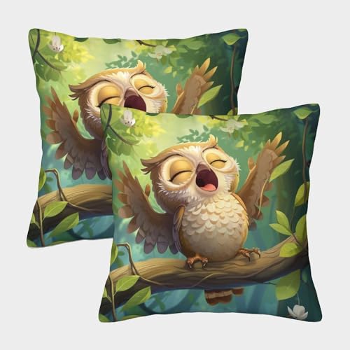 FSYQQASD Eule 2er Set Kopfkissenbezug Sofakissen Zierkissenbezüge für Sofa Schlafzimmer Wohnzimmer Auto Zuhause Dekoration 40x40cm von FSYQQASD