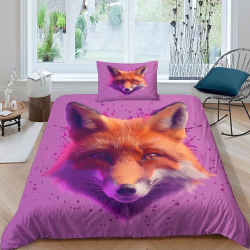 FSYQQASD Kinder Fuchs Bettbezug Set 2 Teilig Mit Kissenbezug Startseite Satz,Tier Bettwäsche Satz Moderne Bettbezug Für Jugendliche Jugend Mädchen Jungen Single（135x200cm） von FSYQQASD