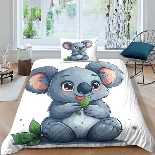 FSYQQASD Koala Bettwäsche Tiere Bettbezug 3D Gedruckter Microfaser Bettwäsche Set 2 Teilig,Mit Reißverschluss Und Kissenbezug Single（135x200cm） von FSYQQASD