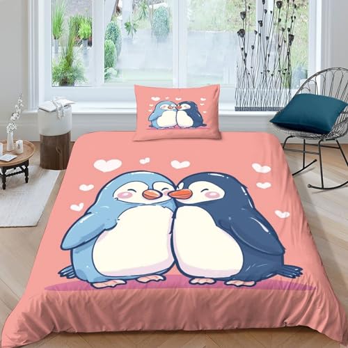 FSYQQASD Pinguin Bettwäsche-Set 3D Gedruckter Niedliche Tiere Musterdesign,Motiv Bettbezug Set Microfaser 2 Teilig Mit Reißverschluss Geeignet Für Kinder Und Erwachsene Single（135x200cm） von FSYQQASD