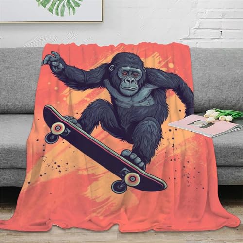 Gorilla Flanell Decke 3D Druck Tiere Thema Bett Decken Weichen Flauschig Flauschig Warm 40x50inch(100x130cm) von FSYQQASD
