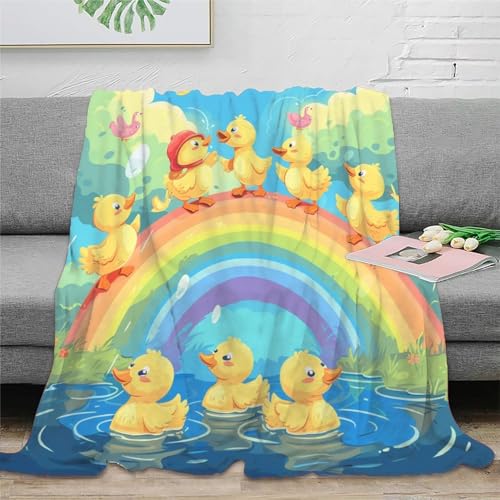 Kleine gelbe Ente Flanell Sofadecke 3D Druck Regenbogen Decke Weichen Flauschig Bett Decken Flauschig Warm Kuscheldecke for Erwachsene 40x50inch(100x130cm) von FSYQQASD