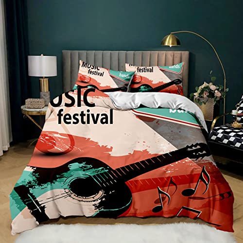 Bettwäsche 135x200 Gitarre, 3D Bettwäsche-Sets Microfaser Bettbezug Thema Musik, Weiche und Kuschelige Kinderbettwäsche und 2 Kissenbezug 80x80 cm von FSZXC