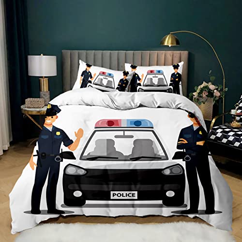 Bettwäsche 135x200 Polizei, Weiche und Kuschelige Microfaser Bettbezug Polizeiauto, Kinderbettwäsche Kind und 2 Kissenbezug 80x80 cm von FSZXC