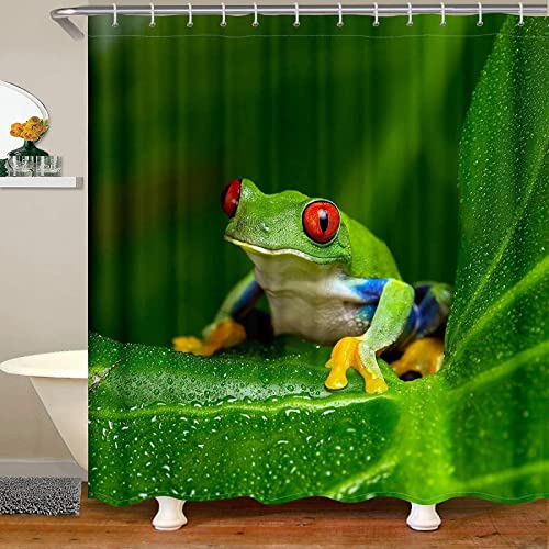 Duschvorhang 120x200 Frosch, Wasserdicht Anti Schimmel Duschvorhänge 3D Grün, Shower Curtains Waschbar mit 8 Ringe, Duschrollo für Badewanne, Dusche Badezimmer von FSZXC