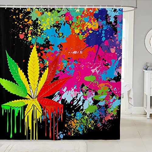 Duschvorhang 120x200 Marihuana-Blatt, Wasserdicht Anti Schimmel Duschvorhänge 3D Graffiti, Shower Curtains Waschbar mit 8 Ringe, Duschrollo für Badewanne, Dusche Badezimmer von FSZXC