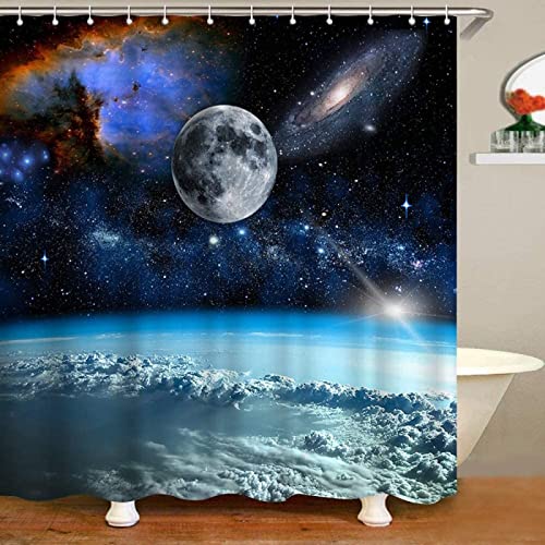 Duschvorhang 120x200 Platz, Wasserdicht Anti Schimmel Duschvorhänge 3D Universum, Shower Curtains Waschbar mit 8 Ringe, Duschrollo für Badewanne, Dusche Badezimmer von FSZXC