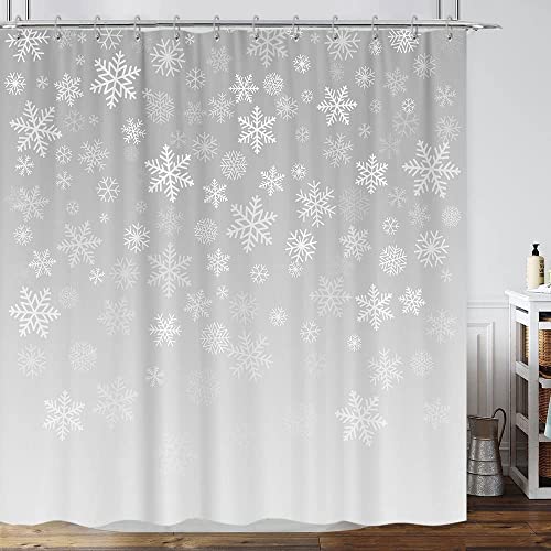 Duschvorhang 120x200 Schneeflocke, Wasserdicht Anti Schimmel Duschvorhänge 3D Grau, Shower Curtains Waschbar mit 8 Ringe, Duschrollo für Badewanne, Dusche Badezimmer von FSZXC