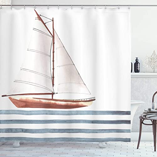 Duschvorhang 120x200 Segelboot, Wasserdicht Anti Schimmel Duschvorhänge 3D Wellen, Shower Curtains Waschbar mit 8 Ringe, Duschrollo für Badewanne, Dusche Badezimmer von FSZXC
