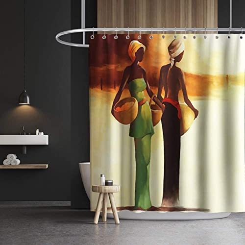 Duschvorhang 180x180 Afrika, Wasserdicht Anti Schimmel Duschvorhänge 3D Frau, Shower Curtains Waschbar mit 12 Ringe, Duschrollo für Badewanne, Dusche Badezimmer von FSZXC