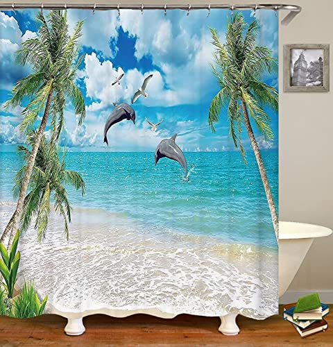 Duschvorhang 180x180 Delfin, Wasserdicht Anti Schimmel Duschvorhänge 3D Asuka, Shower Curtains Waschbar mit 12 Ringe, Duschrollo für Badewanne, Dusche Badezimmer Duschvorhang 180x180 Delfin, Wasserdicht Anti Schimmel Duschvorhänge 3D Asuka, Shower Curtains Waschbar mit 12 Ringe, Duschrollo für Badewanne, Dusche Badezimmer von FSZXC