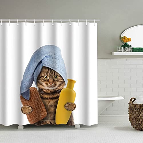 Duschvorhang 180x180 Katze, Wasserdicht Anti Schimmel Duschvorhänge 3D Interessant, Shower Curtains Waschbar mit 12 Ringe, Duschrollo für Badewanne, Dusche Badezimmer von FSZXC