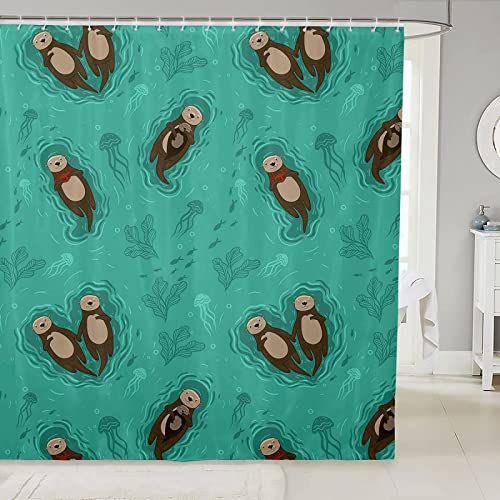 Duschvorhang 180x180 Otter, Wasserdicht Anti Schimmel Duschvorhänge 3D Interessant, Shower Curtains Waschbar mit 12 Ringe, Duschrollo für Badewanne, Dusche Badezimmer von FSZXC