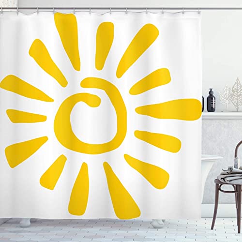 Duschvorhang 180x180 Sonne, Wasserdicht Anti Schimmel Duschvorhänge 3D Gelb, Shower Curtains Waschbar mit 12 Ringe, Duschrollo für Badewanne, Dusche Badezimmer von FSZXC