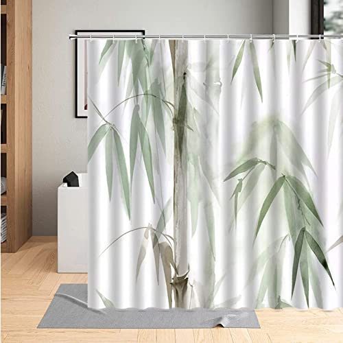 Duschvorhang 180x200 Bambus, Wasserdicht Anti Schimmel Duschvorhänge 3D Pflanze, Shower Curtains Waschbar mit 12 Ringe, Duschrollo für Badewanne, Dusche Badezimmer von FSZXC