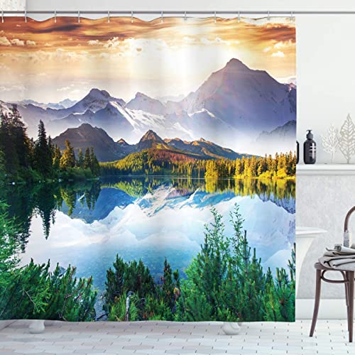 Duschvorhang 180x200 Berg, Wasserdicht Anti Schimmel Duschvorhänge 3D Landschaft, Shower Curtains Waschbar mit 12 Ringe, Duschrollo für Badewanne, Dusche Badezimmer von FSZXC