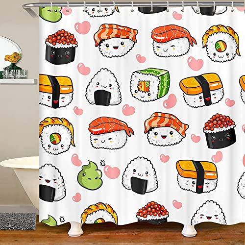 Duschvorhang 180x200 Japanischer Stil, Wasserdicht Anti Schimmel Duschvorhänge 3D Sushi, Shower Curtains Waschbar mit 12 Ringe, Duschrollo für Badewanne, Dusche Badezimmer von FSZXC