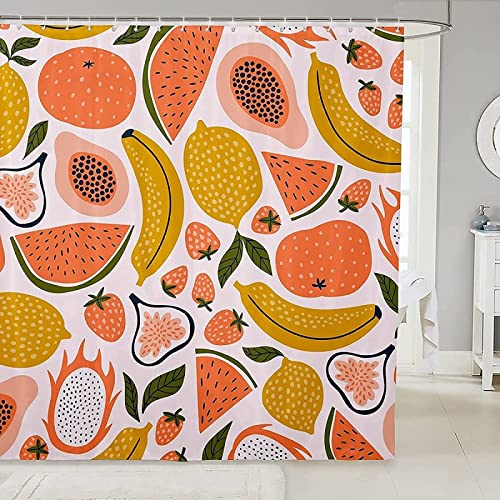 Duschvorhang 180x200 Obst, Wasserdicht Anti Schimmel Duschvorhänge 3D Aquarell, Shower Curtains Waschbar mit 12 Ringe, Duschrollo für Badewanne, Dusche Badezimmer von FSZXC