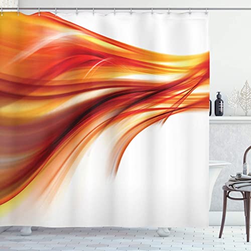 Duschvorhang 180x200 Orange, Wasserdicht Anti Schimmel Duschvorhänge 3D Kunst, Shower Curtains Waschbar mit 12 Ringe, Duschrollo für Badewanne, Dusche Badezimmer von FSZXC