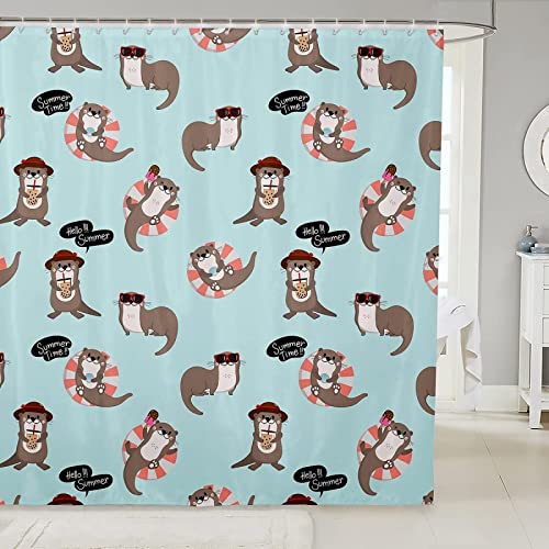 Duschvorhang 180x200 Otter, Wasserdicht Anti Schimmel Duschvorhänge 3D Interessant, Shower Curtains Waschbar mit 12 Ringe, Duschrollo für Badewanne, Dusche Badezimmer von FSZXC