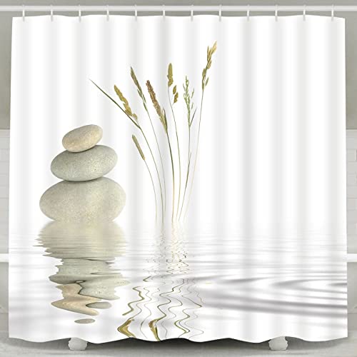 Duschvorhang 180x200 Zen, Wasserdicht Anti Schimmel Duschvorhänge 3D Weiß, Shower Curtains Waschbar mit 12 Ringe, Duschrollo für Badewanne, Dusche Badezimmer von FSZXC