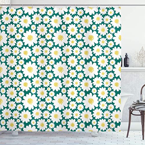 Duschvorhang 200x200 Gänseblümchen, Wasserdicht Anti Schimmel Duschvorhänge 3D Blumen, Shower Curtains Waschbar mit 12 Ringe, Duschrollo für Badewanne, Dusche Badezimmer von FSZXC