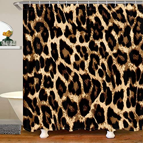 Duschvorhang 240x200 Leopardenmuster, Wasserdicht Anti Schimmel Duschvorhänge 3D Braun, Shower Curtains Waschbar mit 12 Ringe, Duschrollo für Badewanne, Dusche Badezimmer von FSZXC