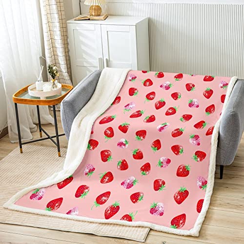 Kuscheldecke 120x150 Erdbeere, 3D Rot Wolldecke Warme Fleecedecke Flauschige Decke, für Tagesdecke Blanket Sofadecke, für Bett Sofa von FSZXC
