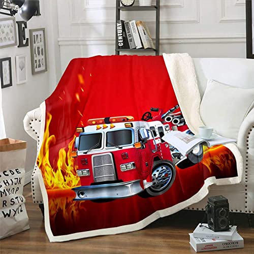Kuscheldecke 130x150 Feuerwehr Auto, 3D Feuerwehr Auto Wolldecke Warme Fleecedecke Flauschige Decke, für Tagesdecke Blanket Sofadecke Kinder Baby, für Bett Sofa von FSZXC