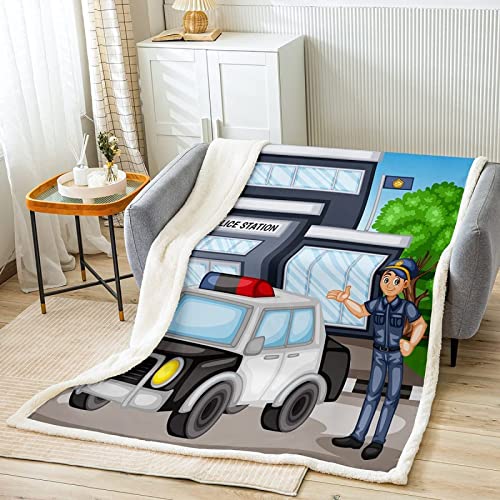 Kuscheldecke 130x150 Polizei, 3D Polizeiauto Wolldecke Warme Fleecedecke Flauschige Decke, für Tagesdecke Blanket Sofadecke, für Bett Sofa von FSZXC