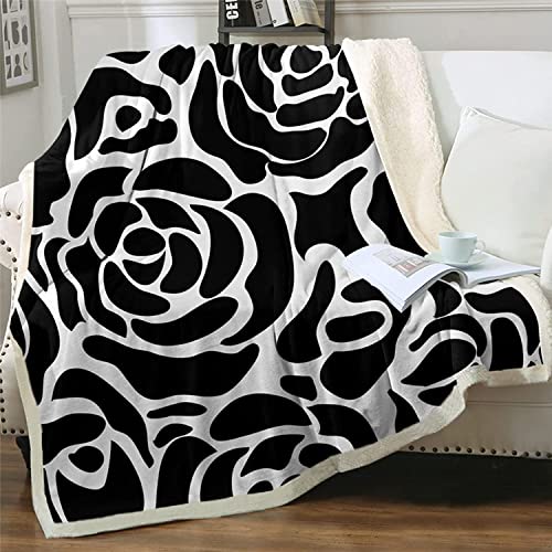 Kuscheldecke 130x150 Rose, 3D Schwarz Und Weiß Wolldecke Warme Fleecedecke Flauschige Decke, für Tagesdecke Blanket Sofadecke, für Bett Sofa von FSZXC