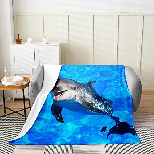 Kuscheldecke 180x200 Blauer Delfin, 3D Drucken Flanell Fleecedecke Super Weiche und Warme Decke, als Sofadecke Wohndecke Tagesdecke Wolldecken, für Kinder Erwachsene von FSZXC