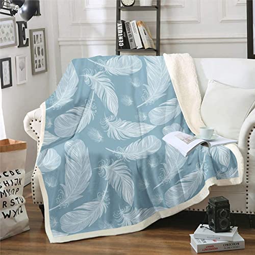 Kuscheldecke 80x150 Feder, 3D Blau Wolldecke Warme Fleecedecke Flauschige Decke, für Tagesdecke Blanket Sofadecke, für Bett Sofa von FSZXC