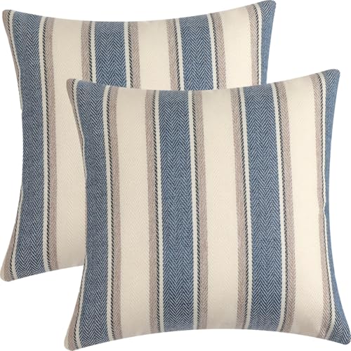 FSZhenZuan Kissenbezug 45x45cm Blau Gestreifte Wurf Kissenbezüge 2er Set klassisch weiche Kissenhülle Dekokissen Sofakissen Couchkissen für Couch Bett Heimdekoration von FSZhenZuan