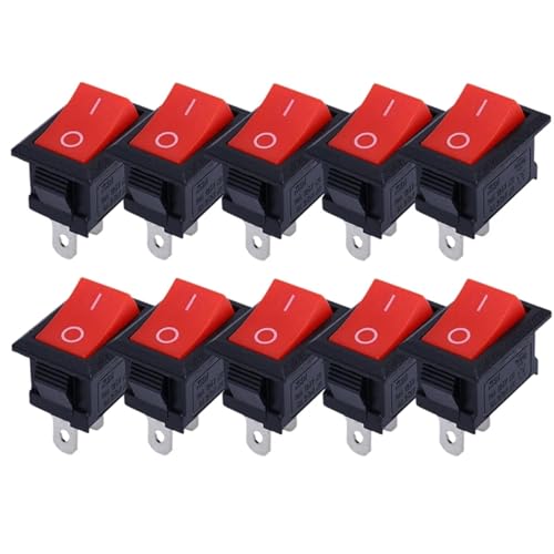 10 Stücke Druckschalter 21x15mm SPST 2Pin 6A 250V KCD11 Snap-in On/Off Wippschalter 21MM * 15MM Schwarz Rot Und Weiß(Red) von FSorce