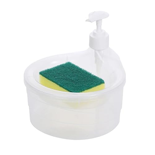 FSorce 1000ml Soap Dispenser and Scrubber Holder Multi-Functional Cafe Dishwashing Container Manual Sink Dish Washing Soap Dispenser(Clear) von FSorce
