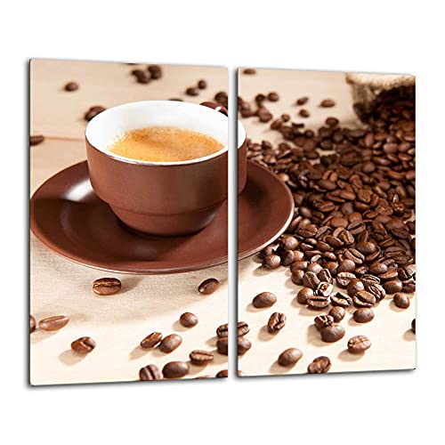 Gsmarkt | Herdabdeckplatten Schneidebrett Spritzschutz Set 2x30x52 | Bild auf Glas | Sicherheitsglas Gehärtetes Glas Bild | Motiv Kaffee von FTB