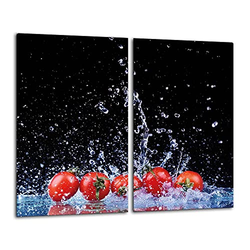 Gsmarkt | Herdabdeckplatten Schneidebrett Spritzschutz Set 2x30x52 | Bild auf Glas | Sicherheitsglas Gehärtetes Glas Bild | Motiv Tomate von FTB